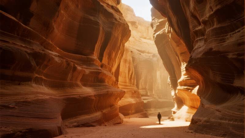 峡谷深处的孤独身影图片