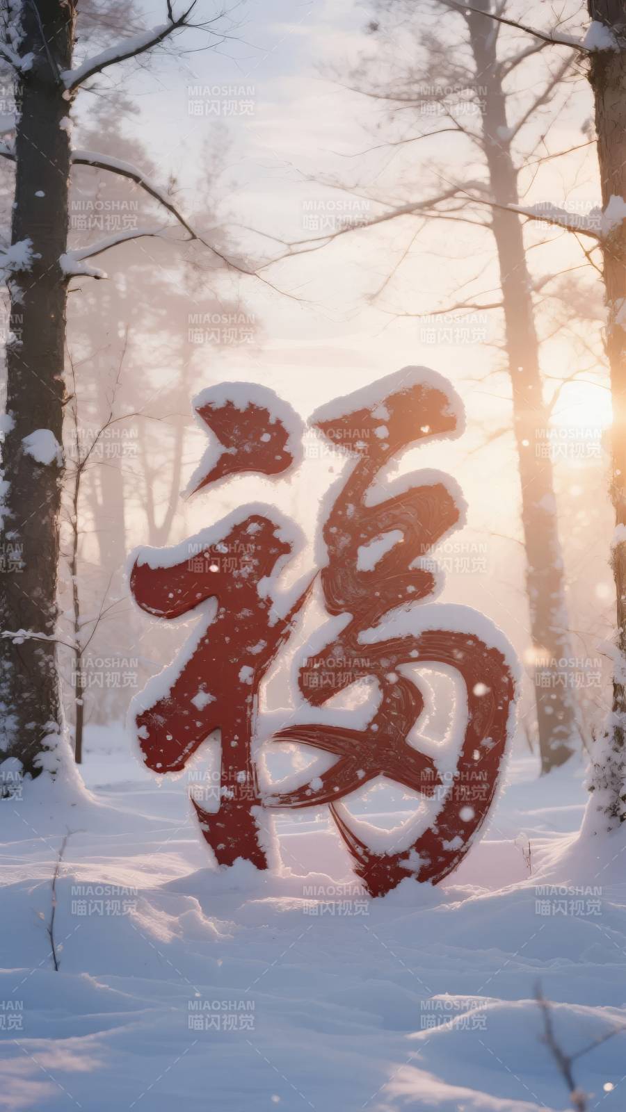 雪中福字迎新春图片