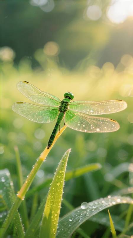 绿蜻蜓栖草尖图片