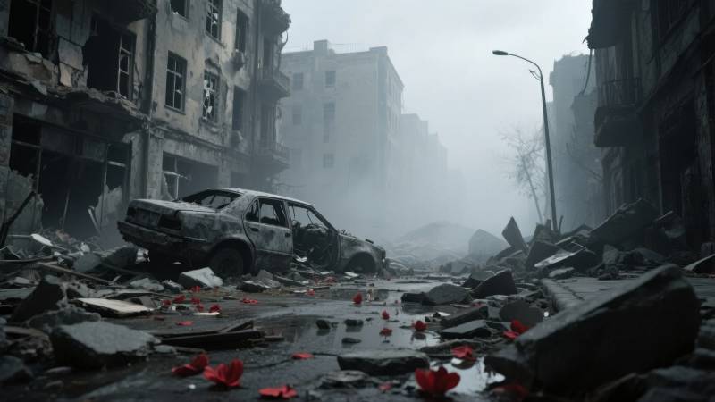 废墟中的寂静街道图片