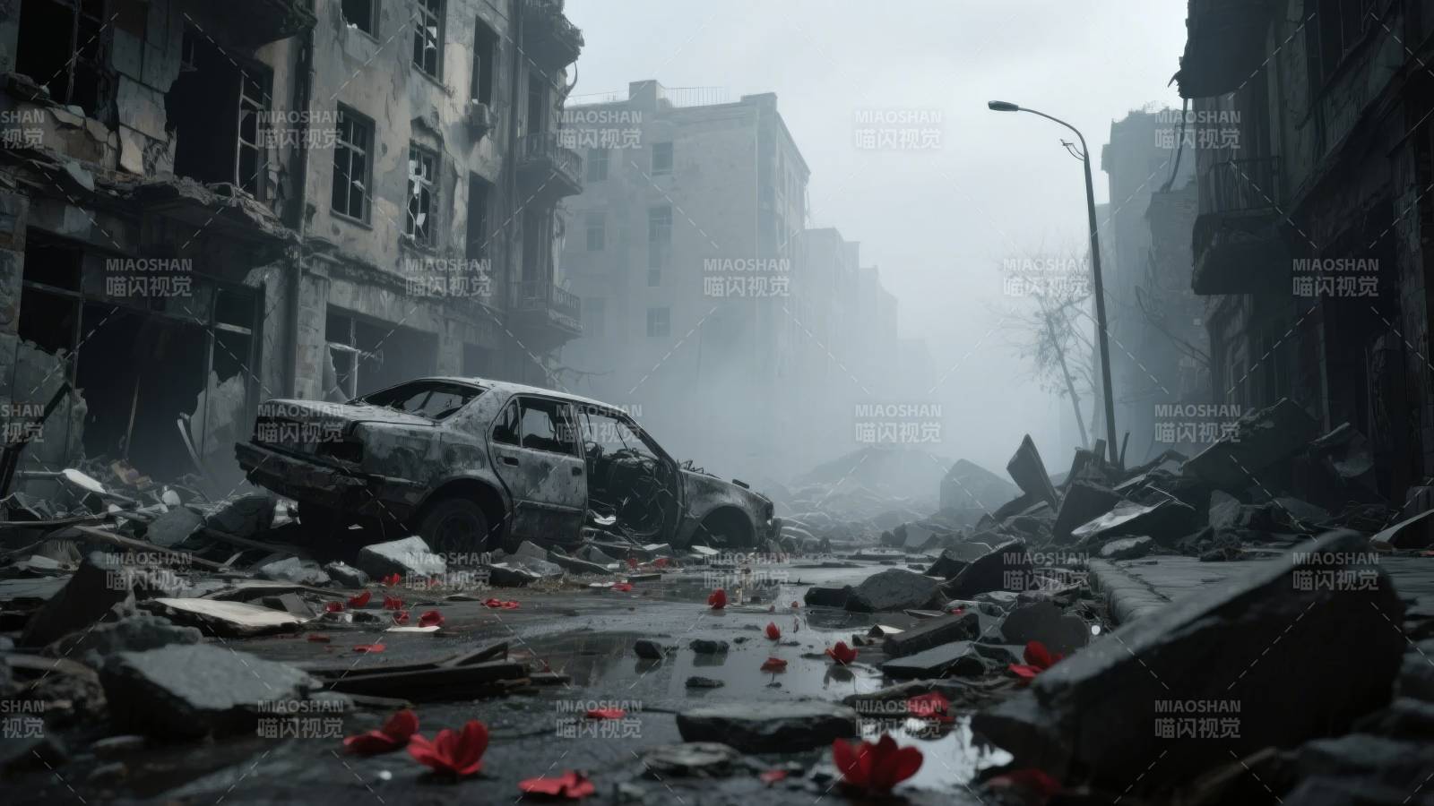 废墟中的寂静街道图片