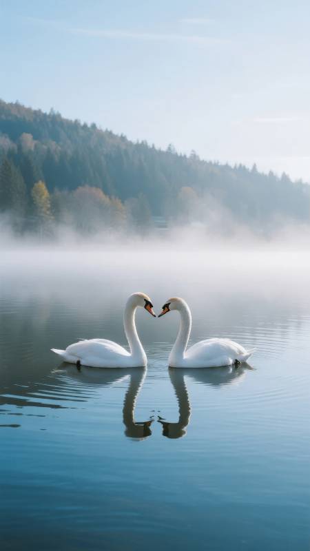 双天鹅湖上相依图片