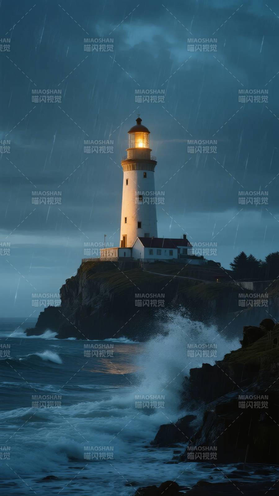 灯塔夜雨图片