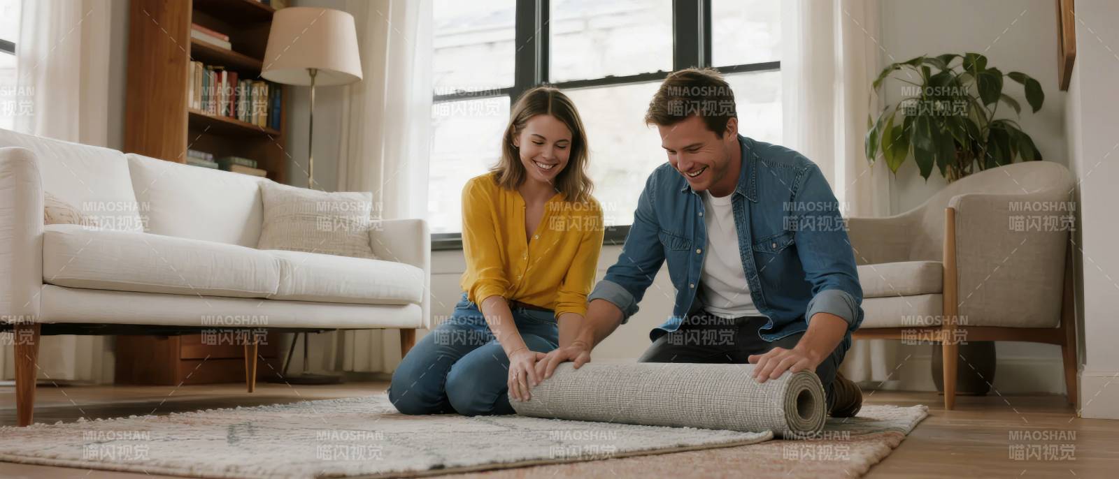 情侣铺地毯温馨时刻图片