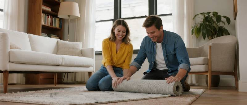 情侣铺地毯温馨时刻图片