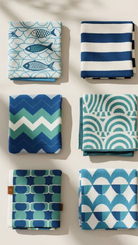 蓝绿几何图案布艺图片