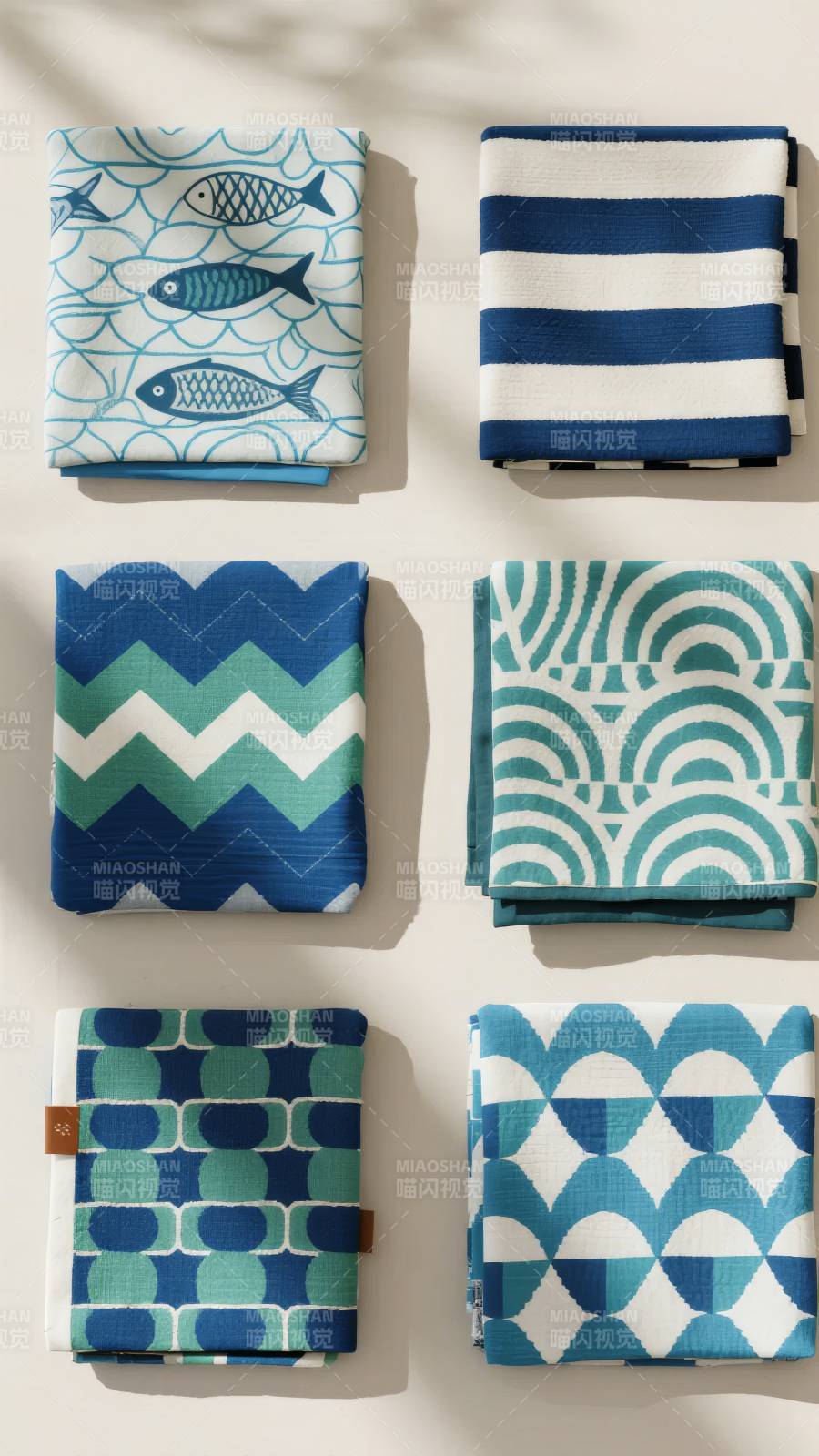 蓝绿几何图案布艺图片