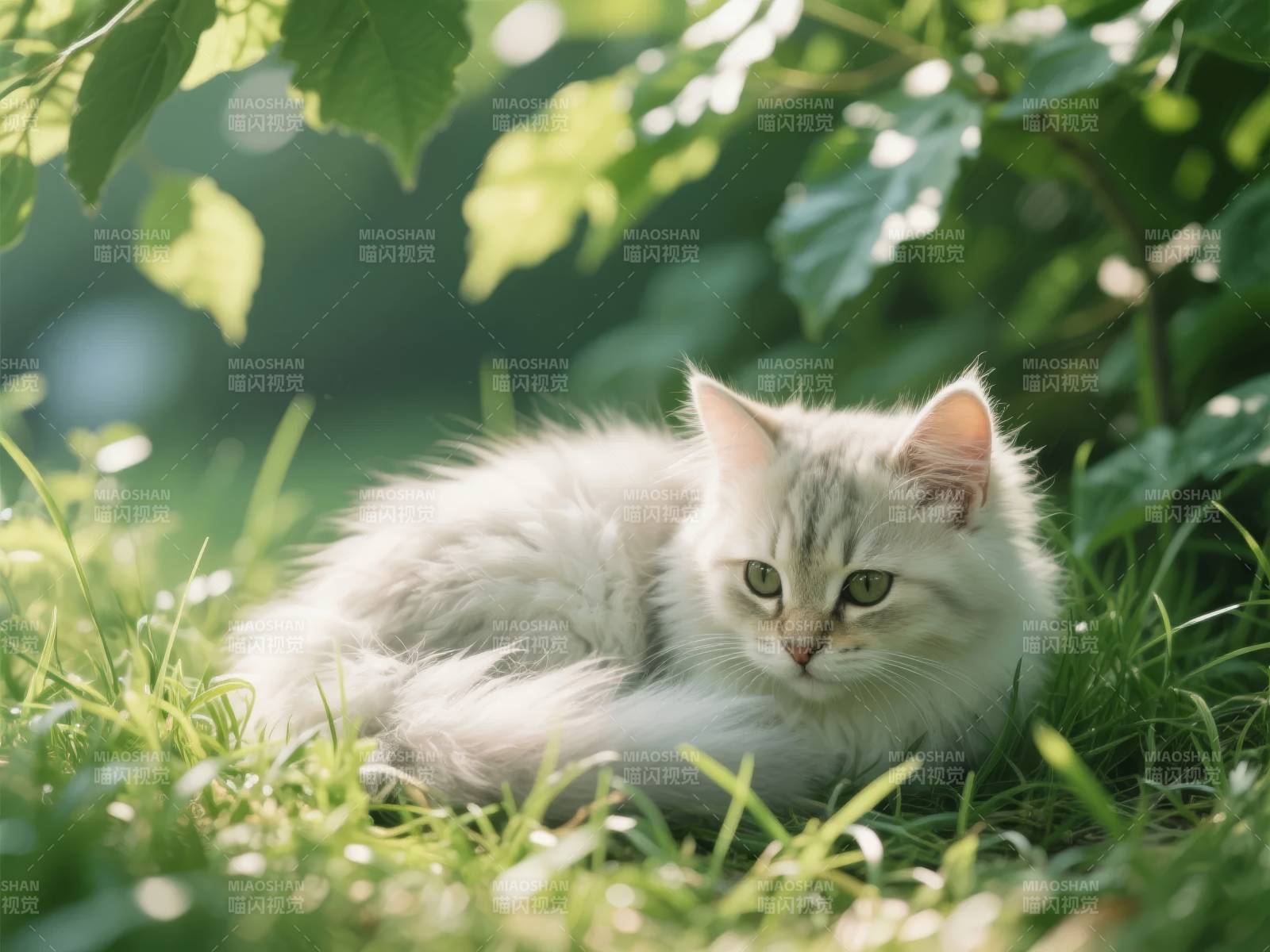 草丛中的白猫图片