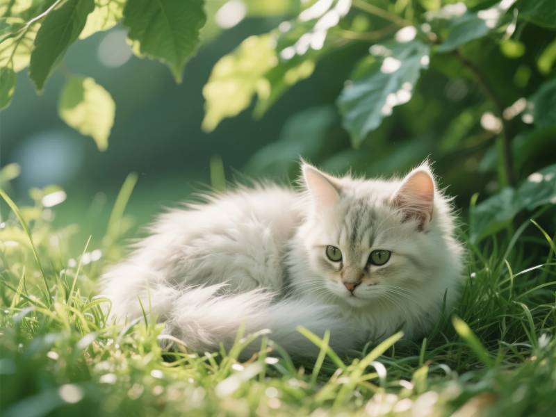 草丛中的白猫图片