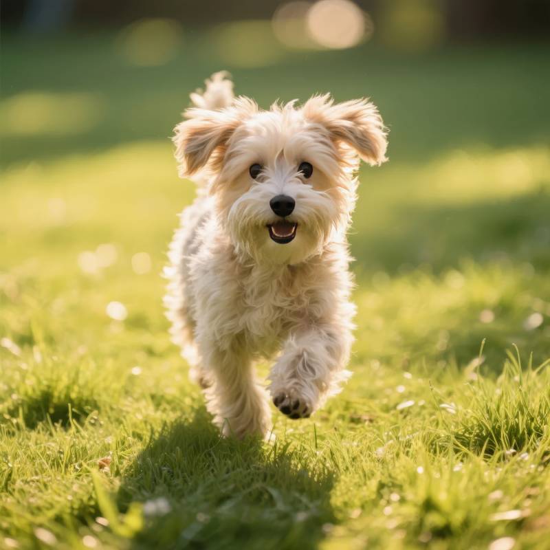 小狗奔跑在绿草上图片