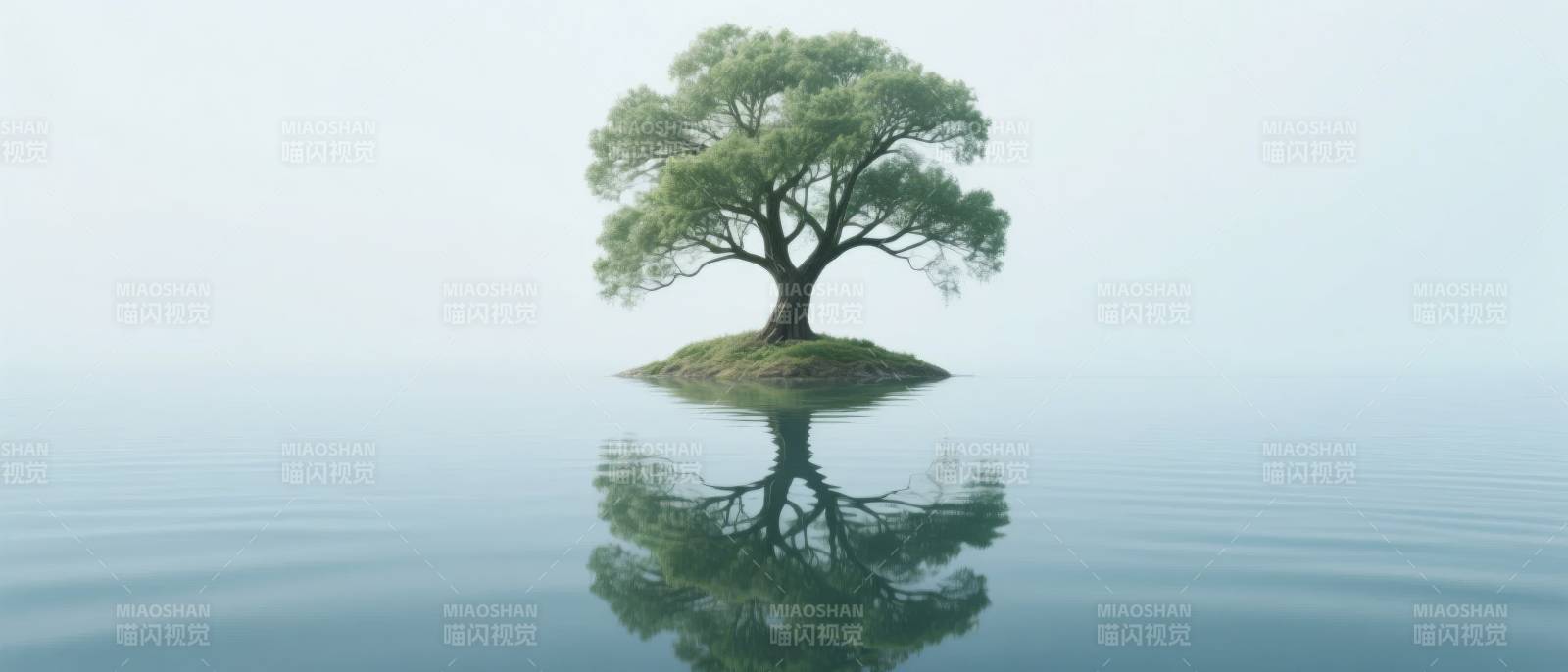 孤树映水静谧景图片