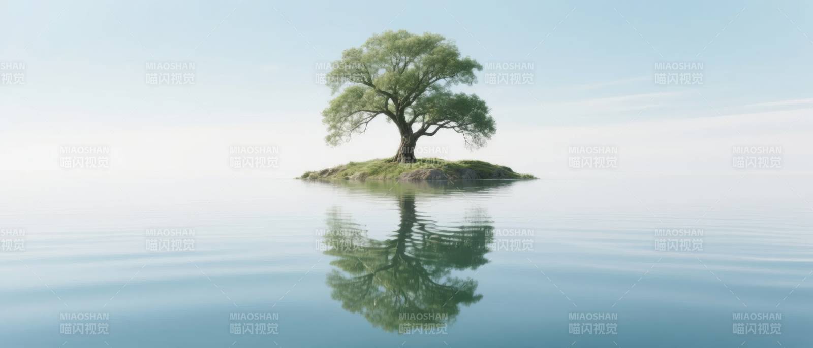 孤树映水静图片