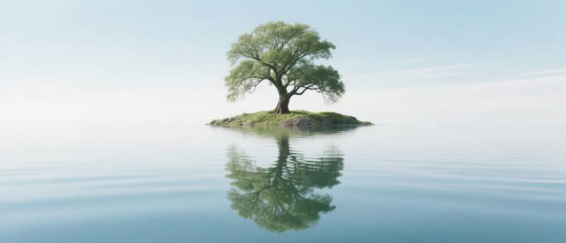 孤树映水静图片