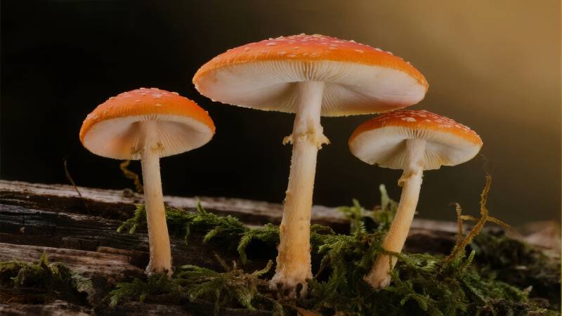 橙盖小菇林间生图片