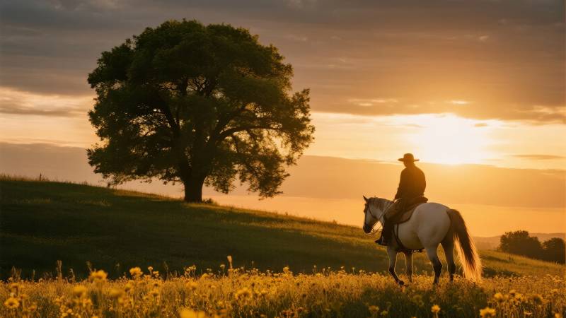 夕阳下的骑手图片