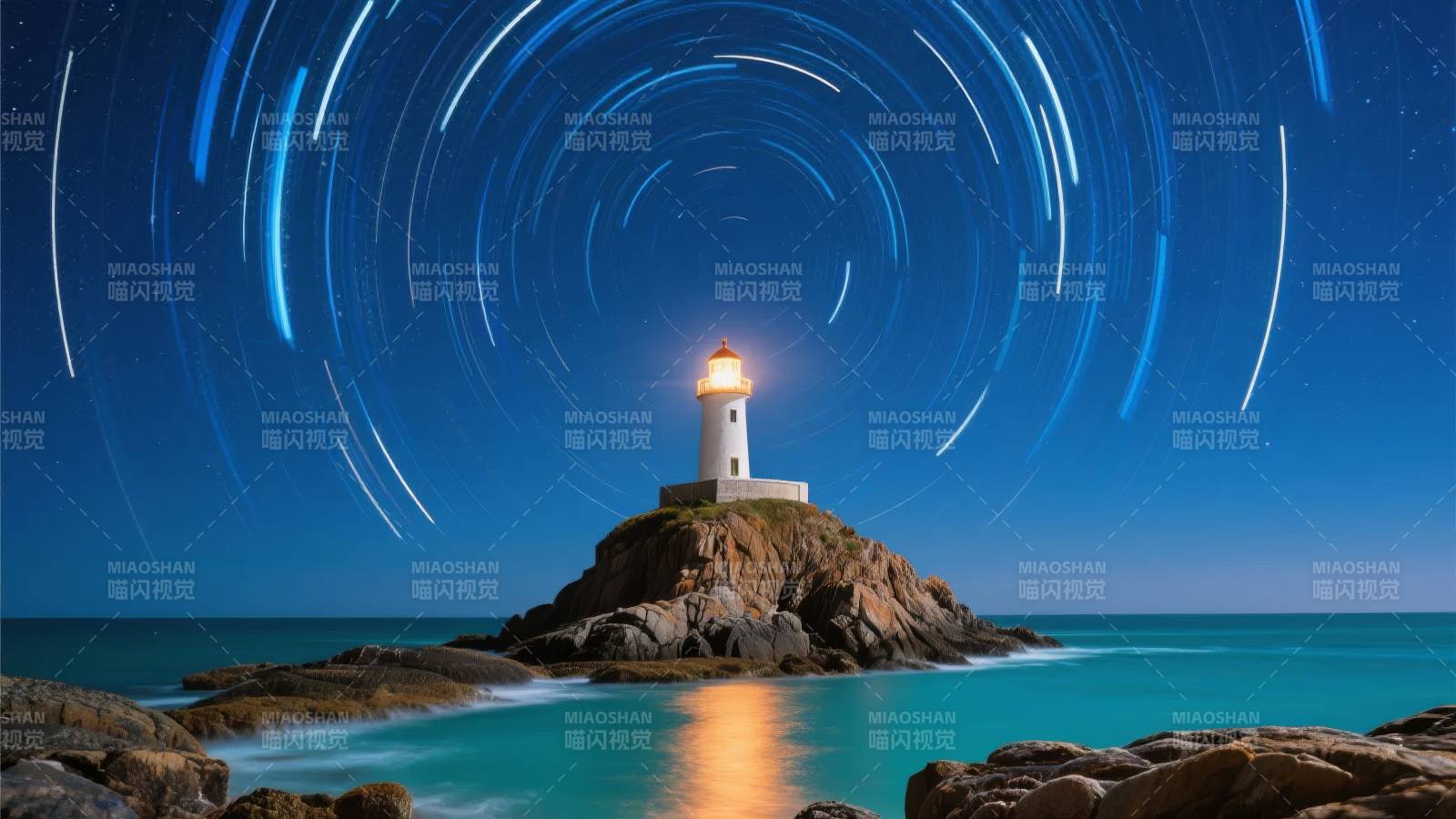 灯塔星轨夜景图片