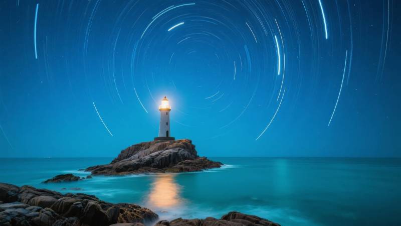 灯塔星轨夜景图片
