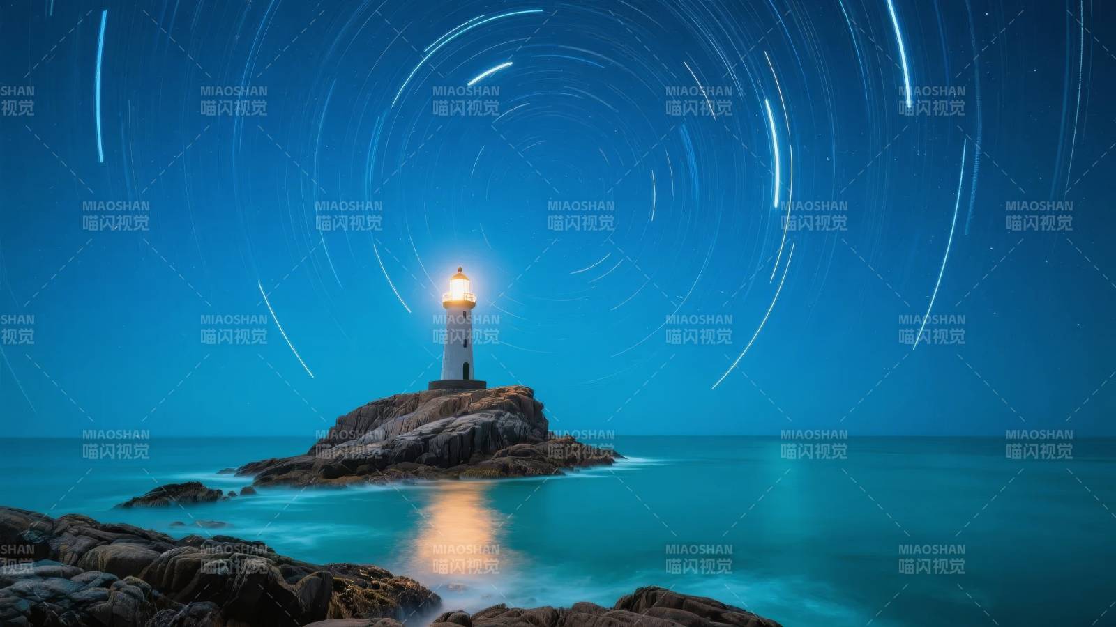 灯塔星轨夜景图片