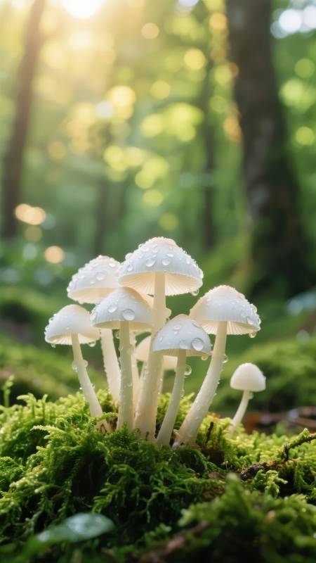 林间晨露菇图片