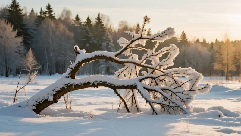 雪覆枯枝冬景图片