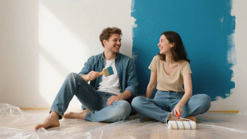 情侣涂墙共度时光图片