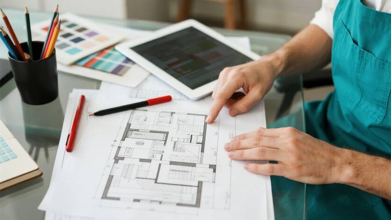 设计师审阅建筑图纸图片