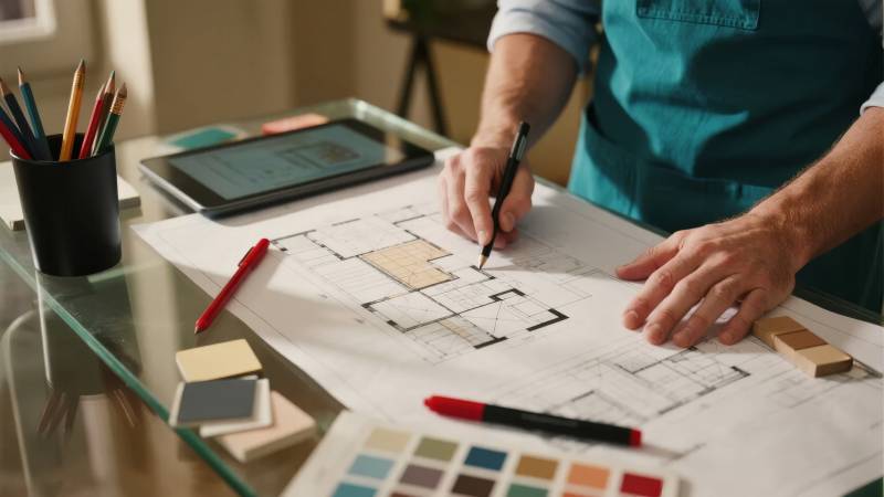 设计师绘制建筑图纸图片