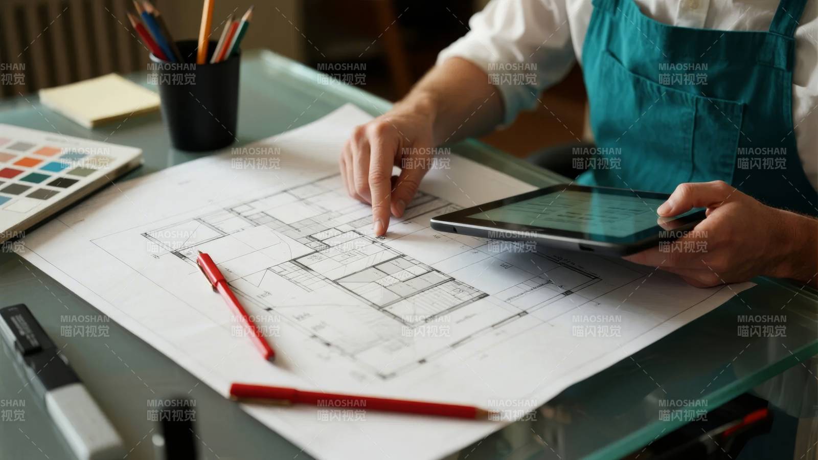 设计师绘图工作场景图片