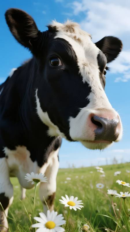 奶牛花间探头图片