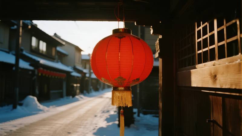雪巷红灯笼图片