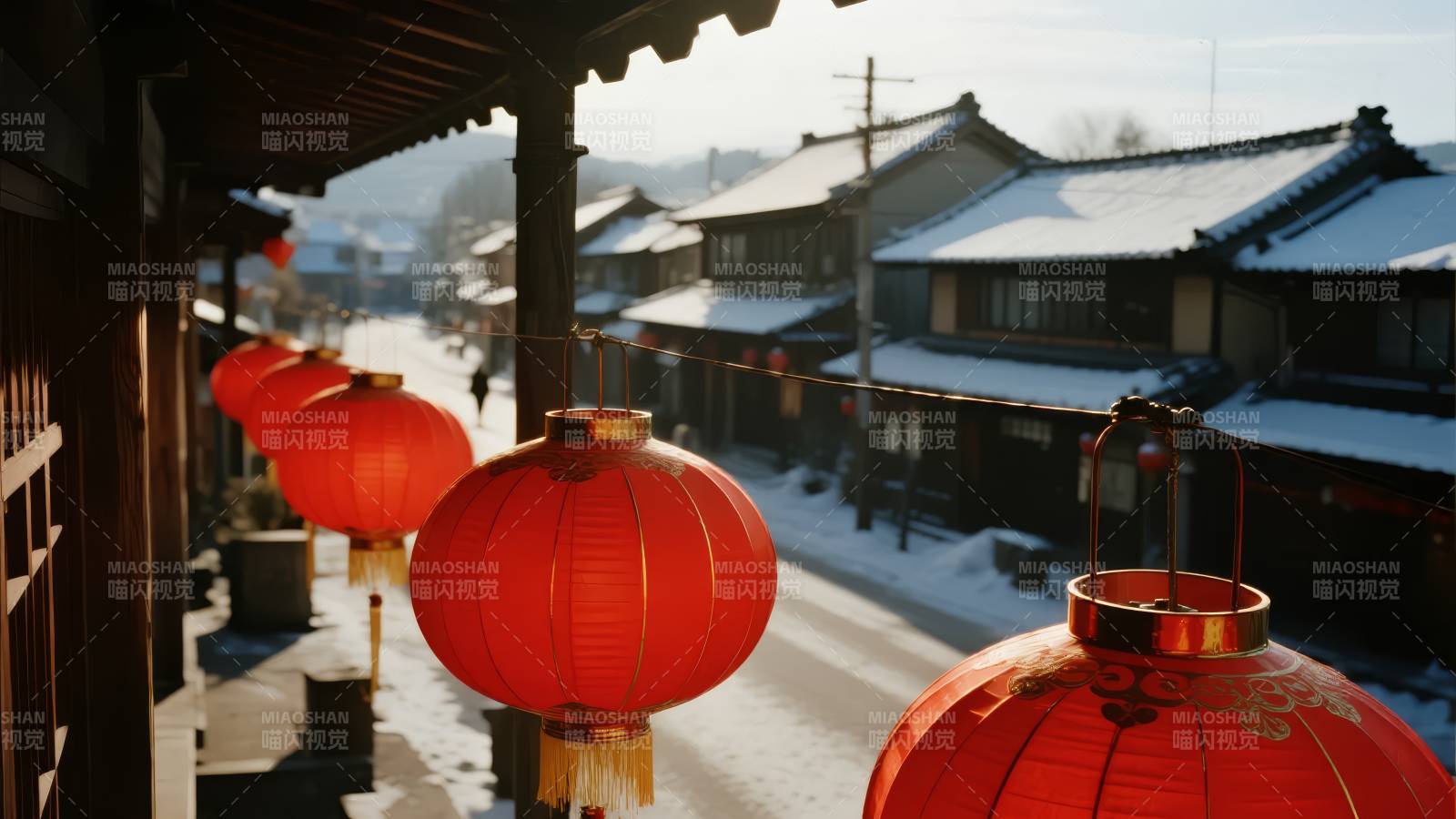 雪中红灯笼图片