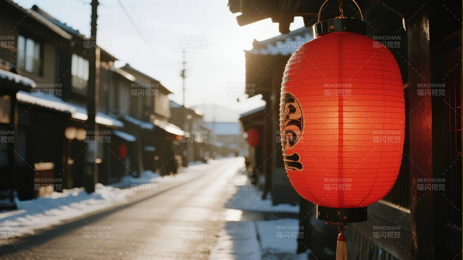雪街红灯笼图片