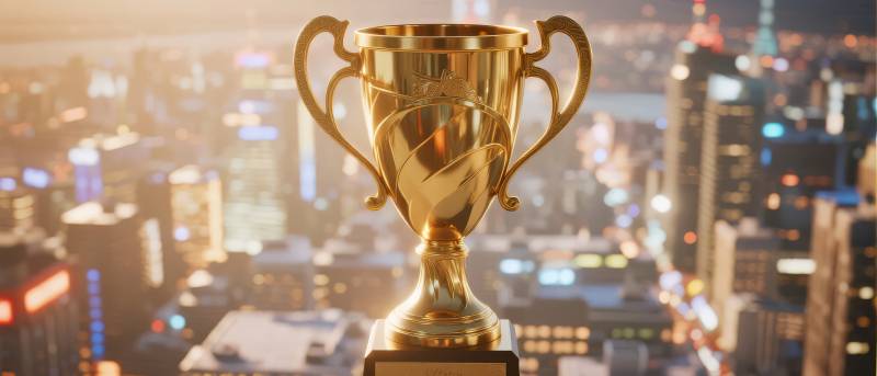 金色奖杯闪耀城市图片