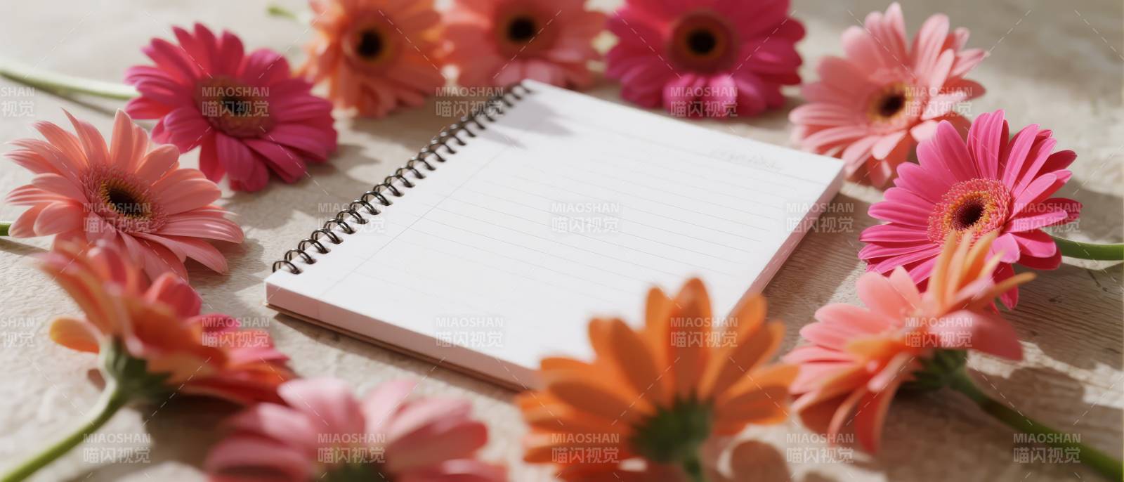 花环中的空白笔记本图片