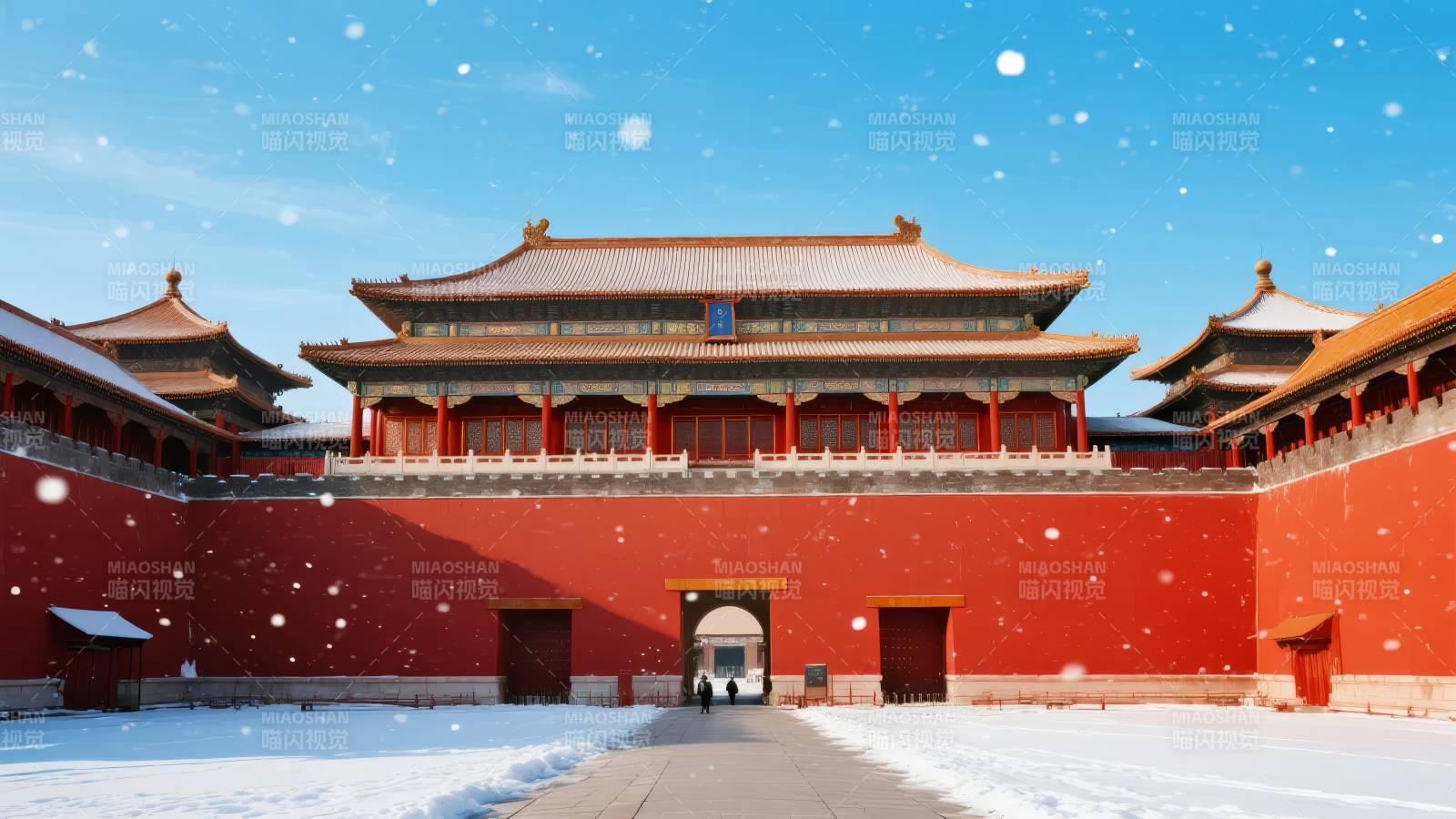 雪中故宫红墙图片