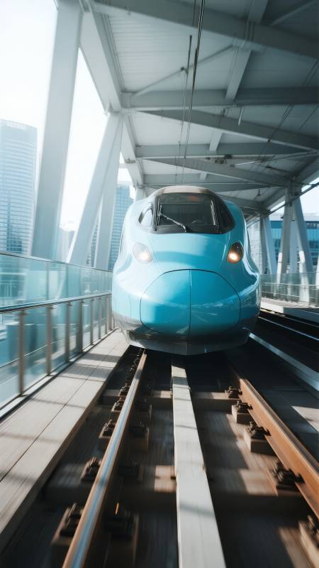 蓝色列车驶入站台图片