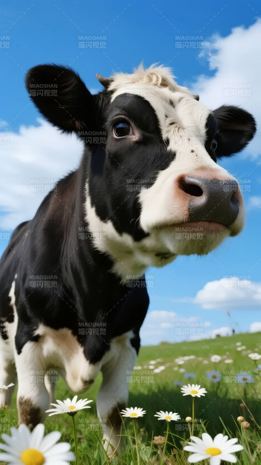 奶牛在花丛中图片