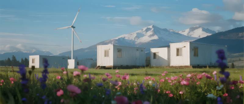 风车与花海中的集装箱图片