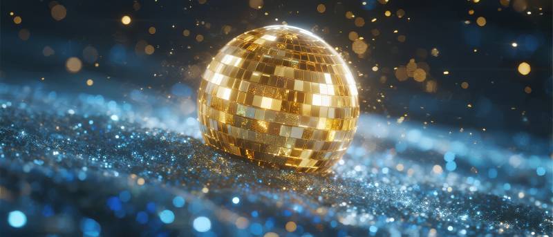 闪耀的金色迪斯科球图片