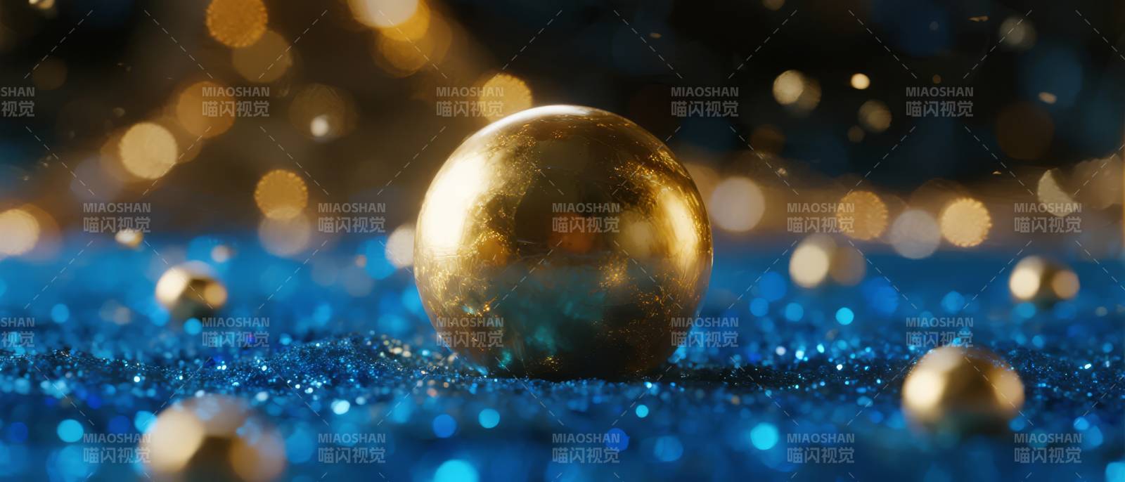 金色球体闪耀蓝光图片