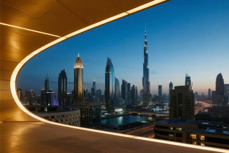 迪拜夜景天际线图片