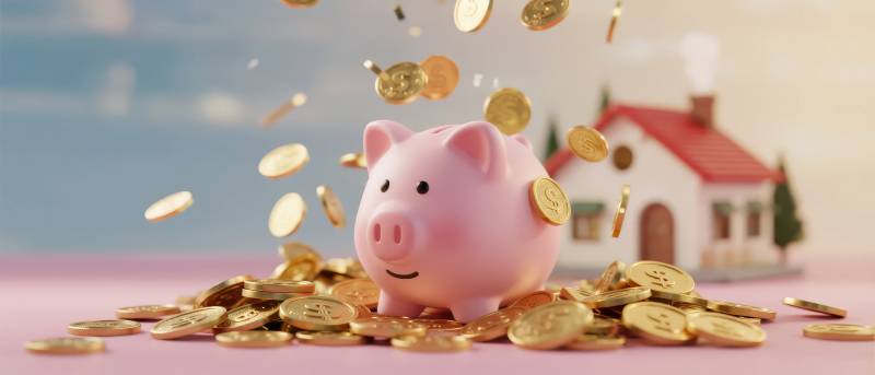 金币雨中粉猪存钱图片