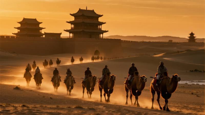 驼铃古道夕阳图片