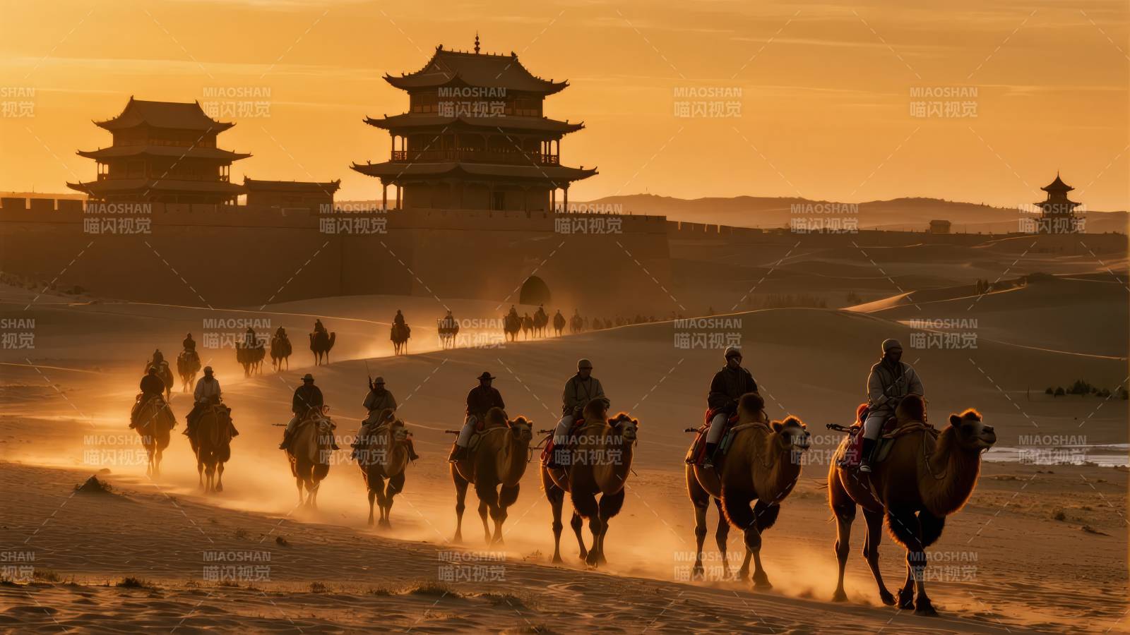 驼铃古道夕阳图片