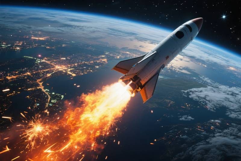 火箭升空 地球夜景图片