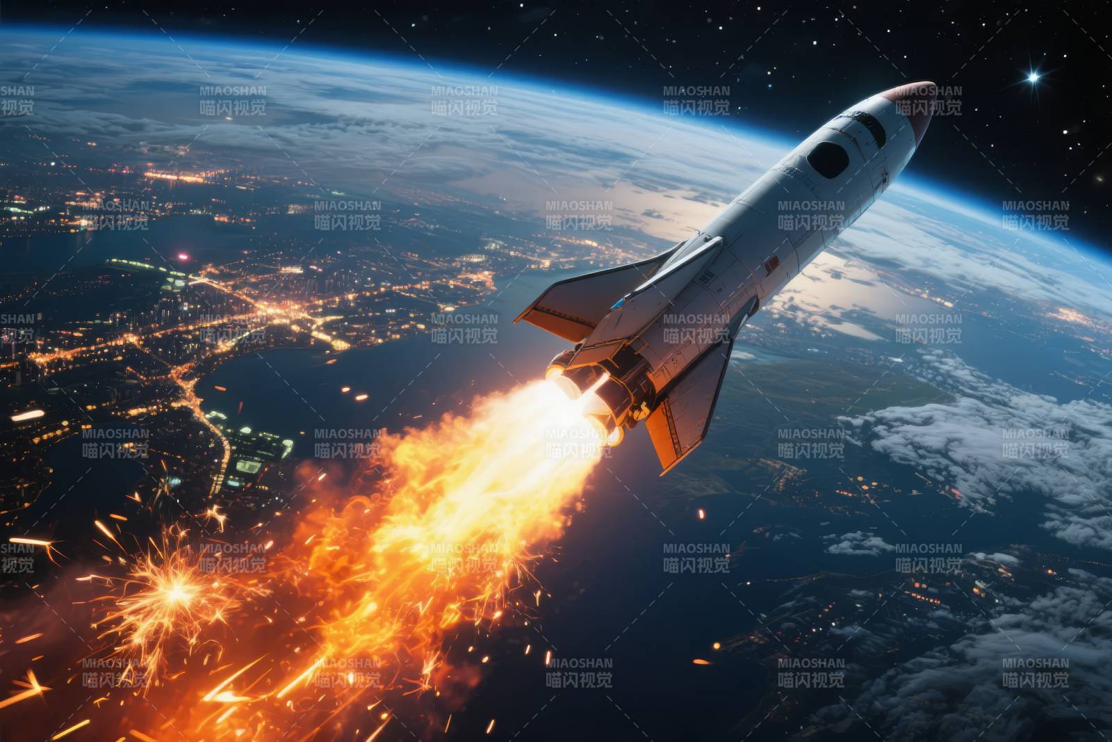 火箭升空 地球夜景图片