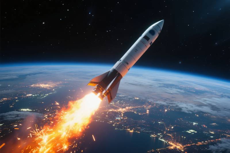 火箭升空 地球夜景图片