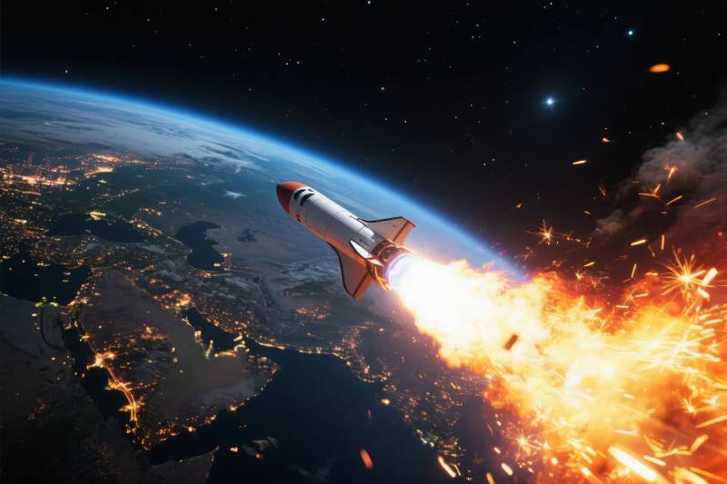 火箭升空地球夜景图片