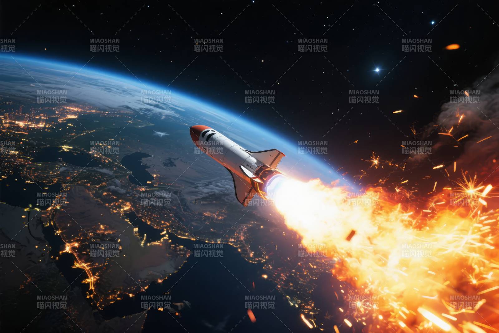 火箭升空地球夜景图片