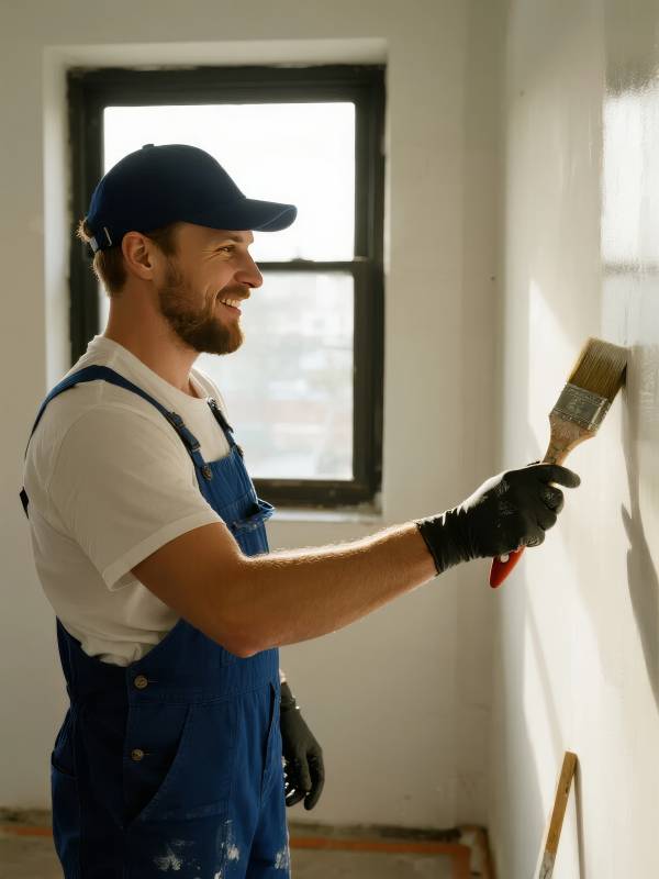 油漆工正在刷墙图片